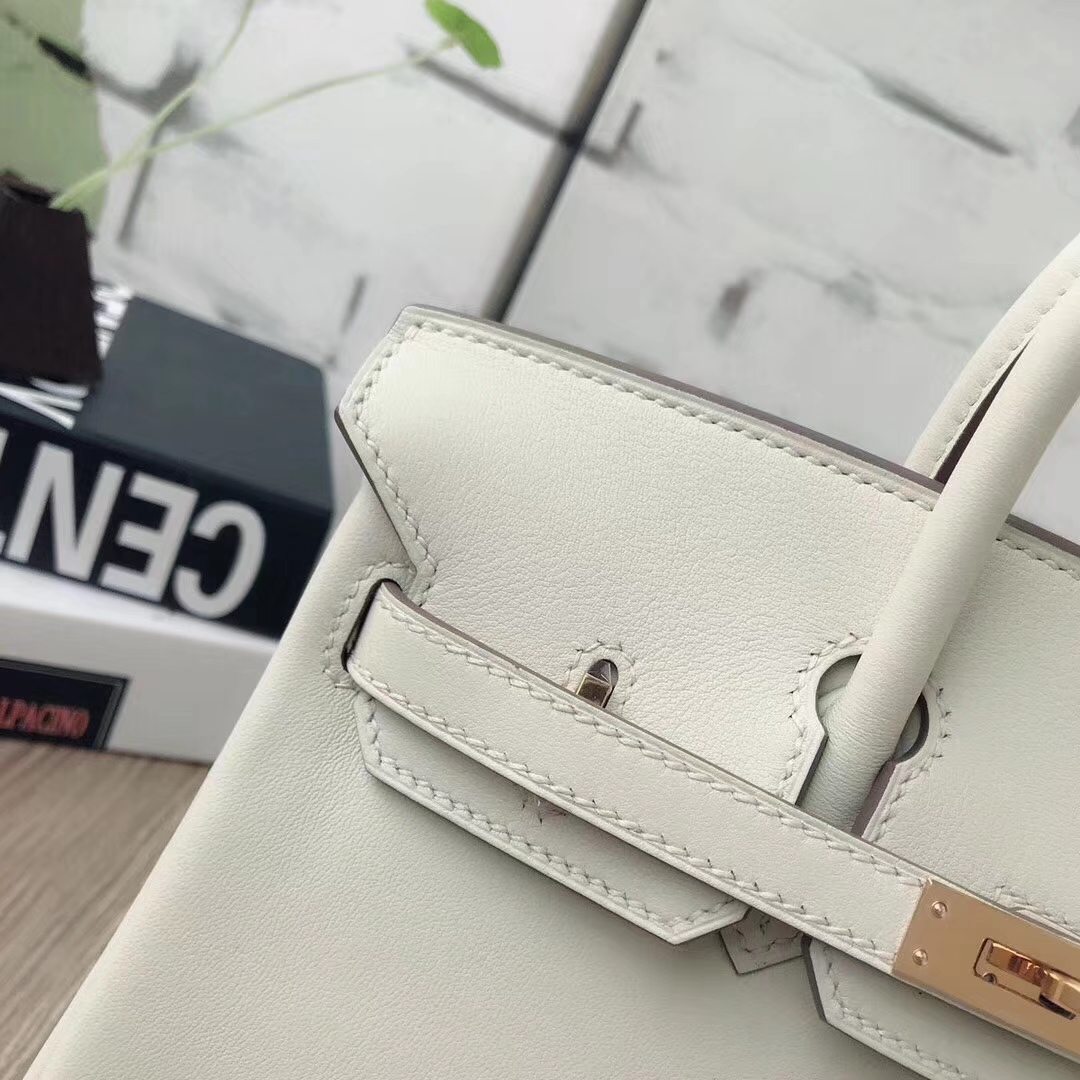 Hermes爱马仕 奶昔白 原厂御用顶级Swift 皮 Birkin 25 金扣