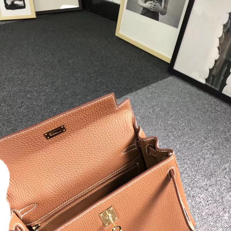 Hermes爱马仕 金棕色 浅咖啡 原厂御用顶级小牛皮 Kelly 25 金扣 现货
