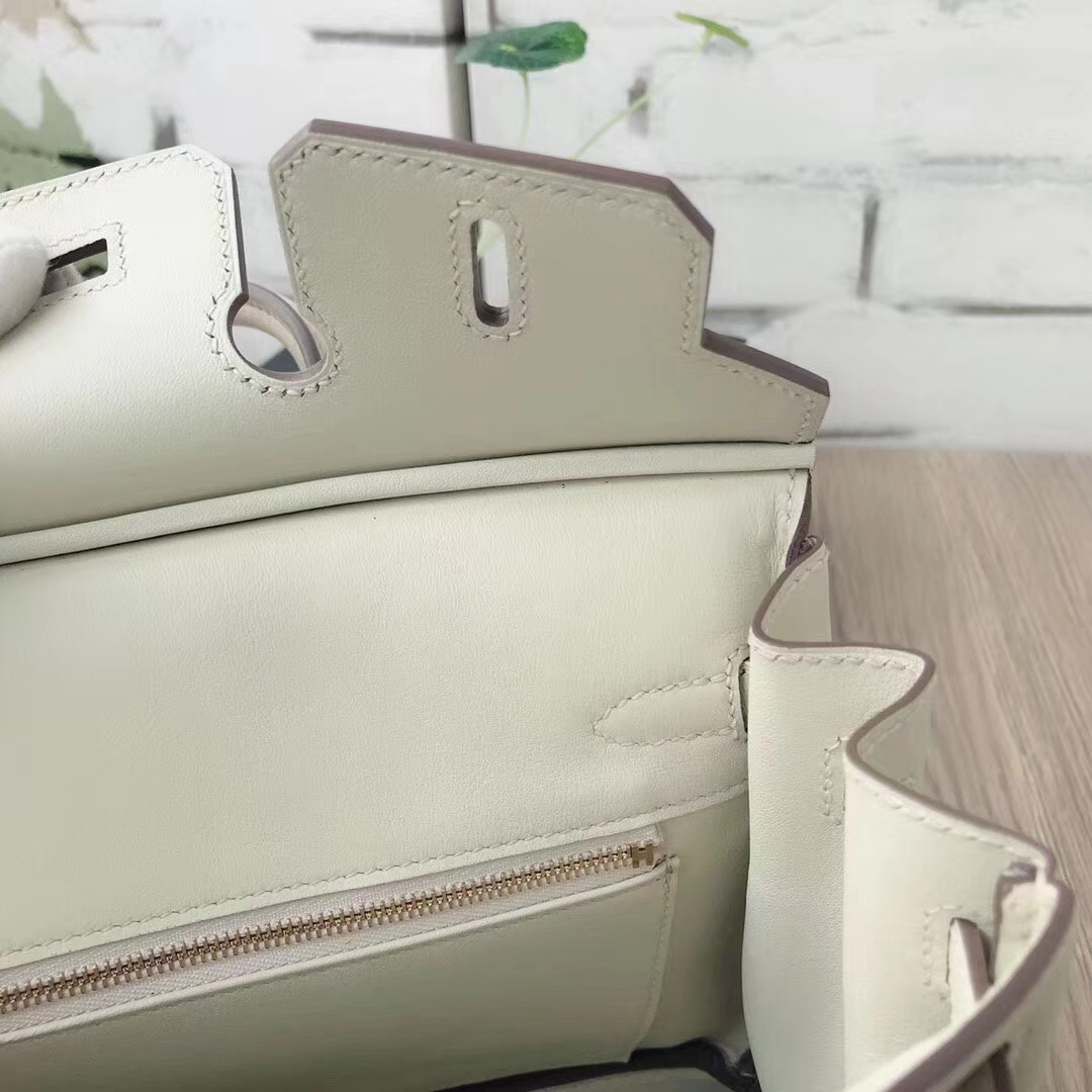 Hermes爱马仕 奶昔白 原厂御用顶级Swift 皮 Birkin 25 金扣