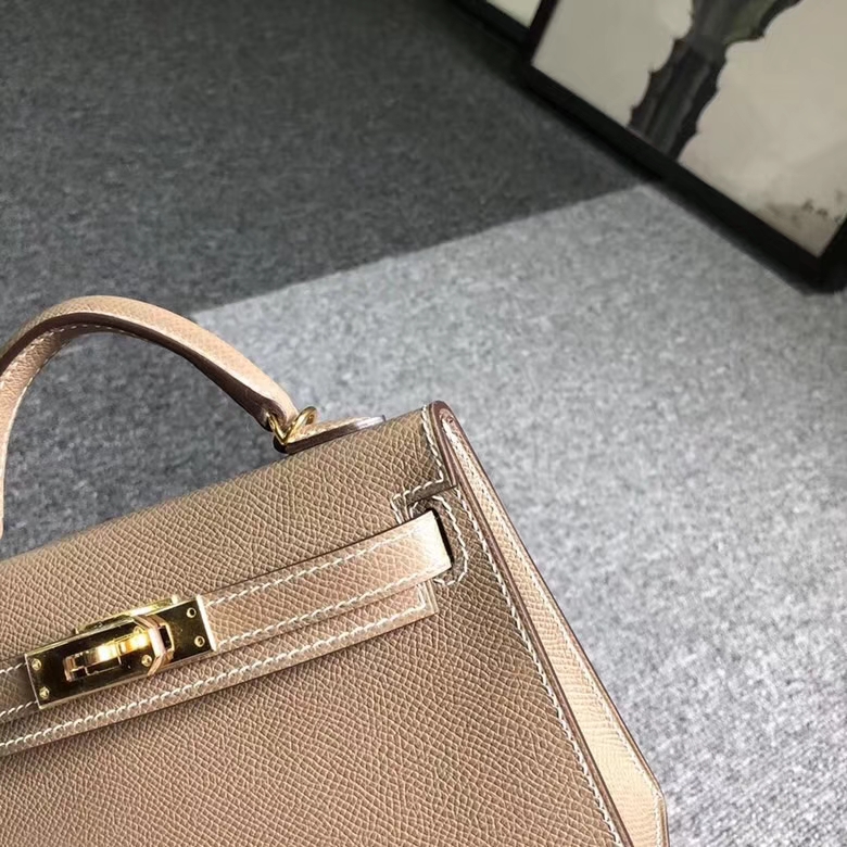 Hermes爱马仕 CK18 大象灰 原厂御用顶级Epsom 皮 Mini Kelly 二代 大象灰 金扣 现货