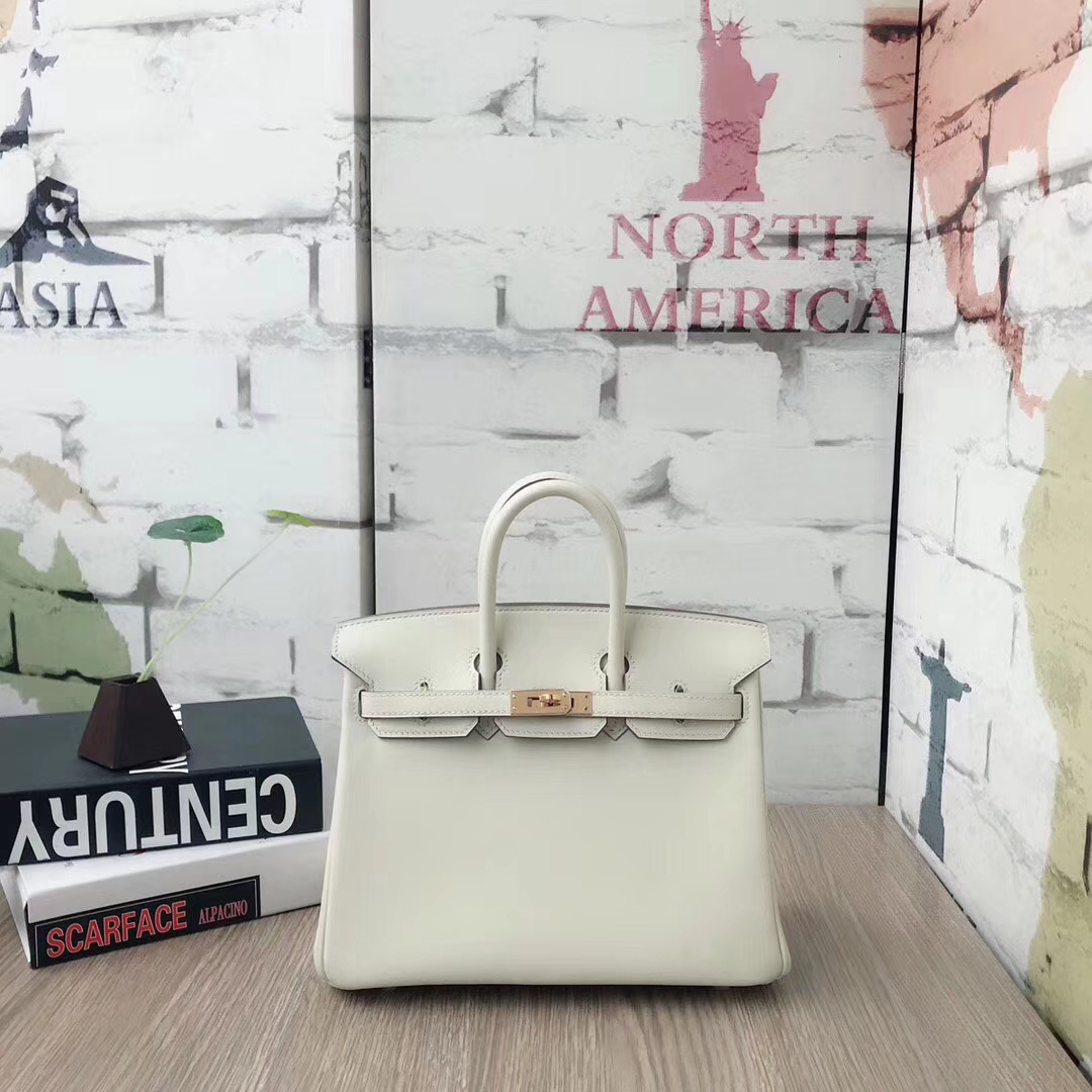 Hermes爱马仕 奶昔白 原厂御用顶级Swift 皮 Birkin 25 金扣