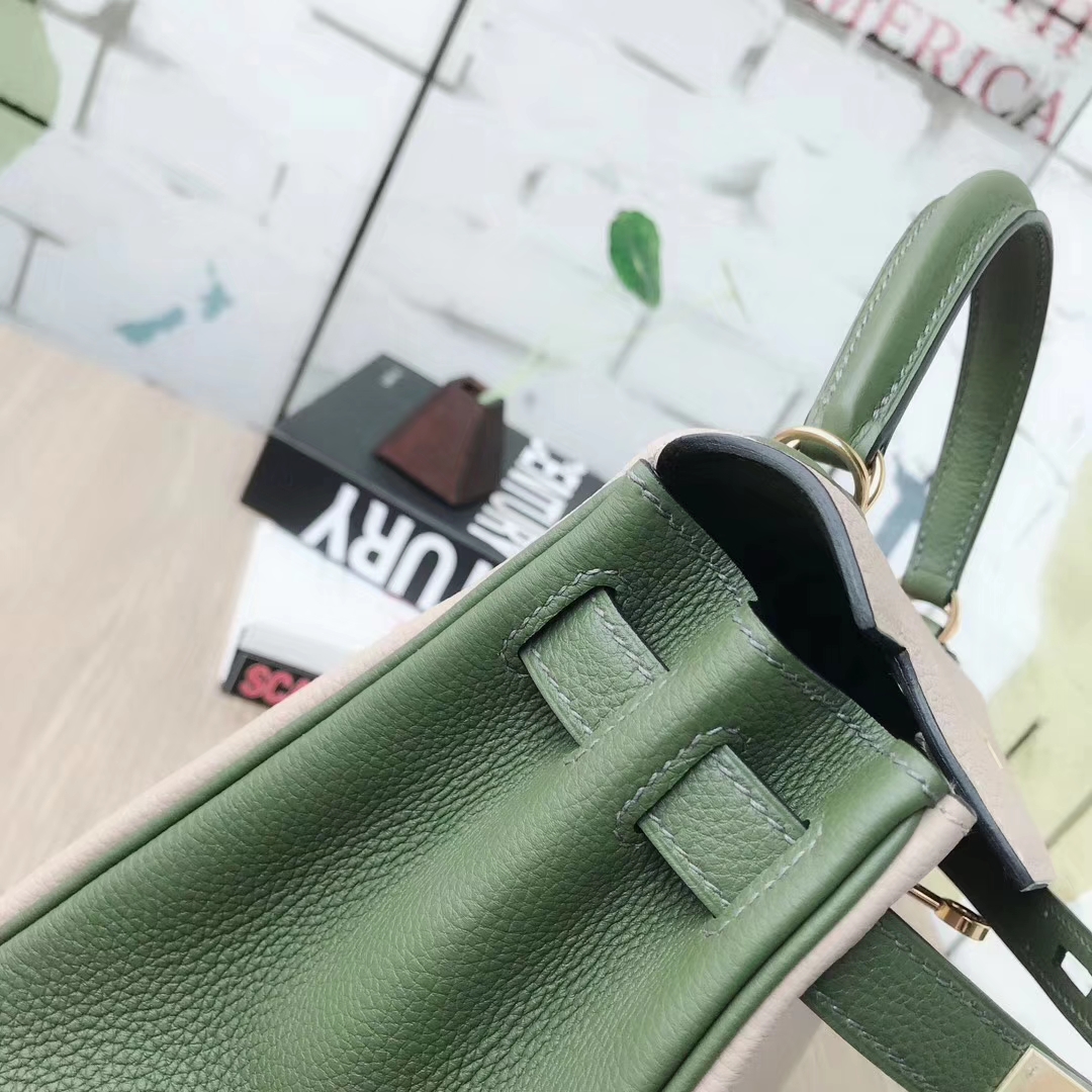 Hermes爱马仕 s2 风衣灰拼丛林绿 原厂御用顶级小牛皮 Kelly 28 金扣 订单出货