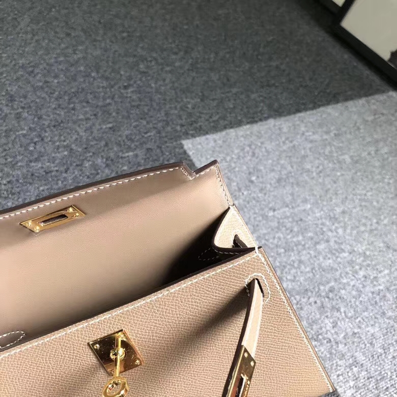 Hermes爱马仕 CK18 大象灰 原厂御用顶级Epsom 皮 Mini Kelly 二代 大象灰 金扣 现货