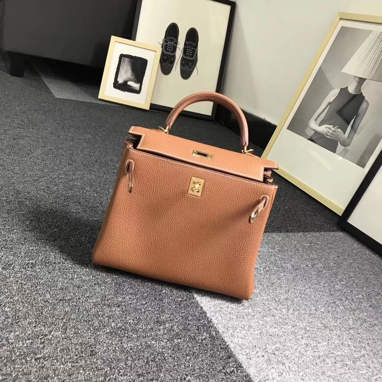 Hermes爱马仕 金棕色 浅咖啡 原厂御用顶级小牛皮 Kelly 25 金扣 现货