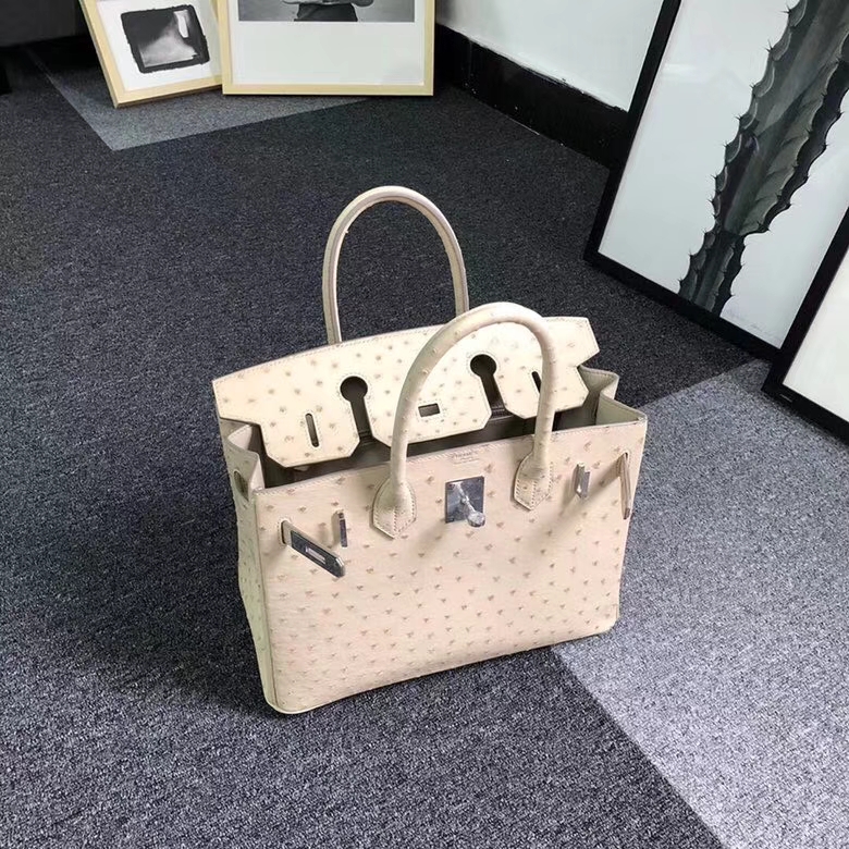 Hermes爱马仕 羊毛白 原厂御用顶级KK鸵鸟皮 Birkin 30 银扣
