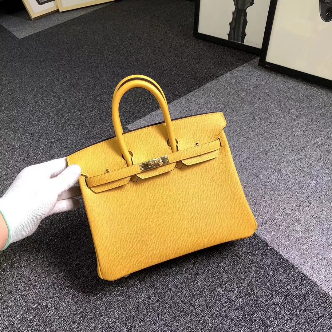 Hermes爱马仕 新色 9D琥珀黄 原厂御用顶级Epsom 皮 Birkin 25 金扣