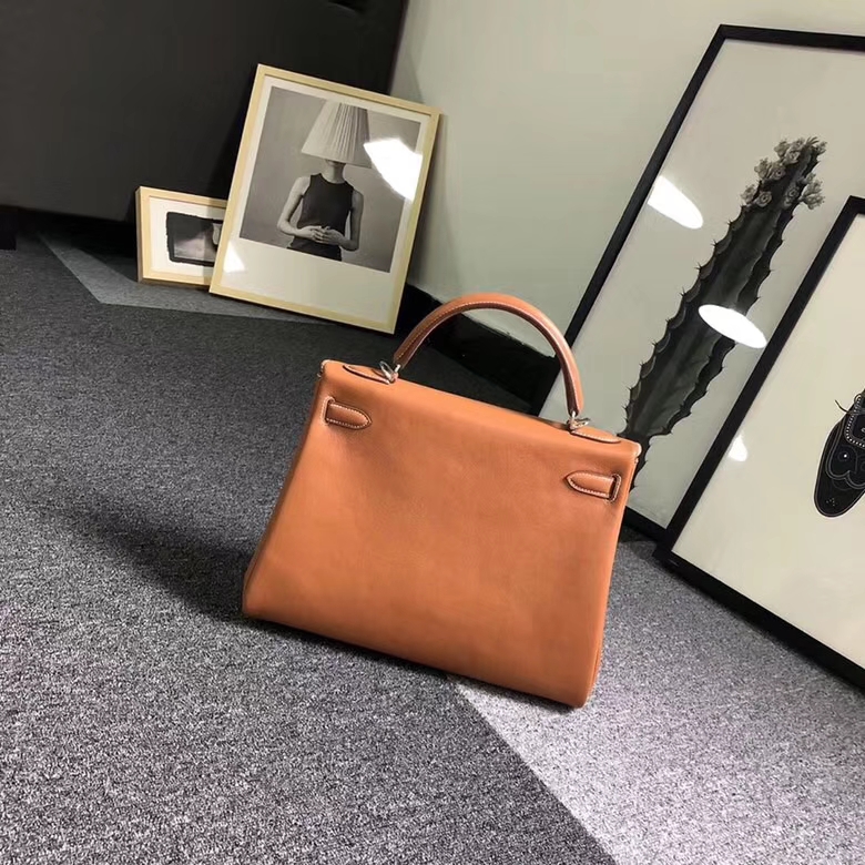 Hermes爱马仕 金棕色 原厂御用顶级Swift 皮 Kelly 32 内缝 银扣