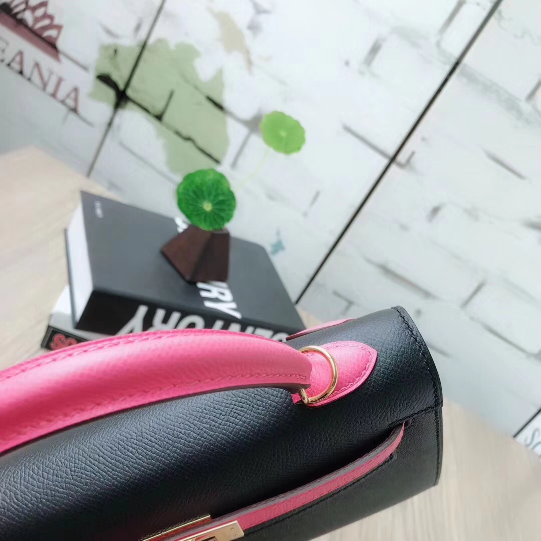 Hermes爱马仕 CK89黑色拼8W新唇膏粉 原厂御用顶级Epsom 皮 Kelly 25 外缝 金扣 现货