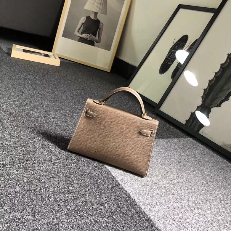 Hermes爱马仕 CK18 大象灰 原厂御用顶级Epsom 皮 Mini Kelly 二代 大象灰 金扣 现货