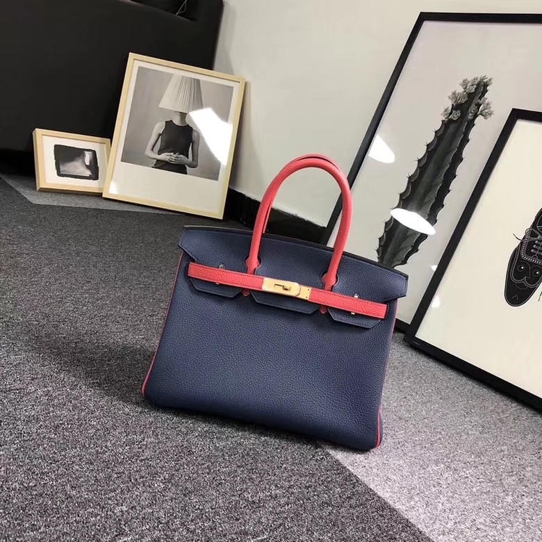 Hermes爱马仕 7K宝石蓝拼T5斋普尔粉 原厂御用顶级小牛皮 Birkin 30 金扣