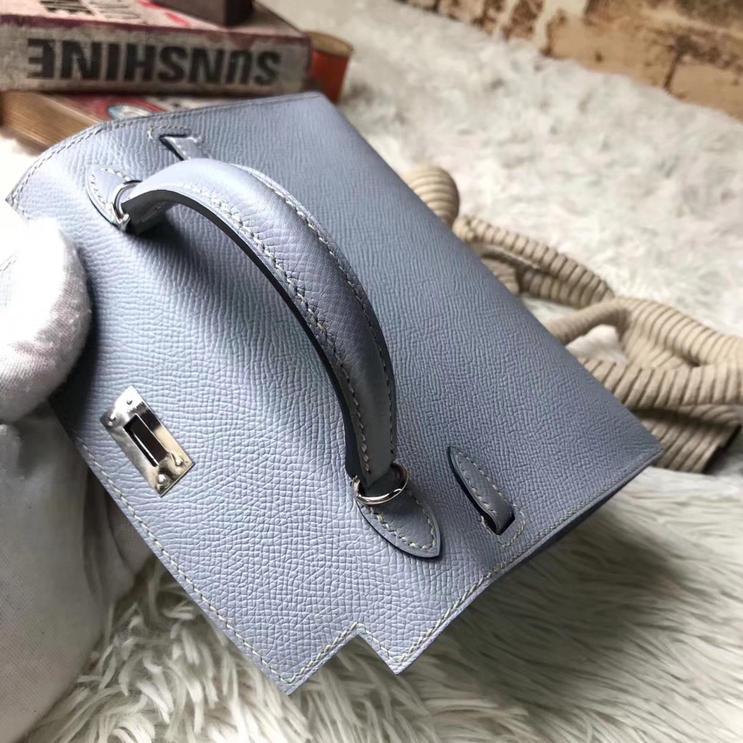Hermes爱马仕 J7 亚麻蓝 原厂御用顶级Epsom 皮 Mini Kelly 二代 银扣 现货