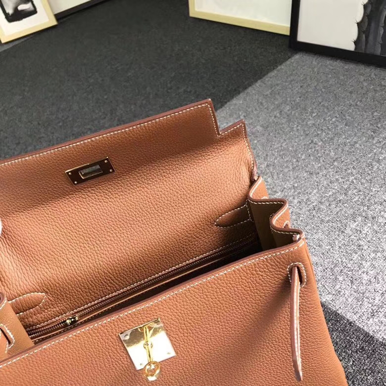 Hermes爱马仕 金棕色 浅咖啡 原厂御用顶级小牛皮 Kelly 28 金扣 银扣 现货
