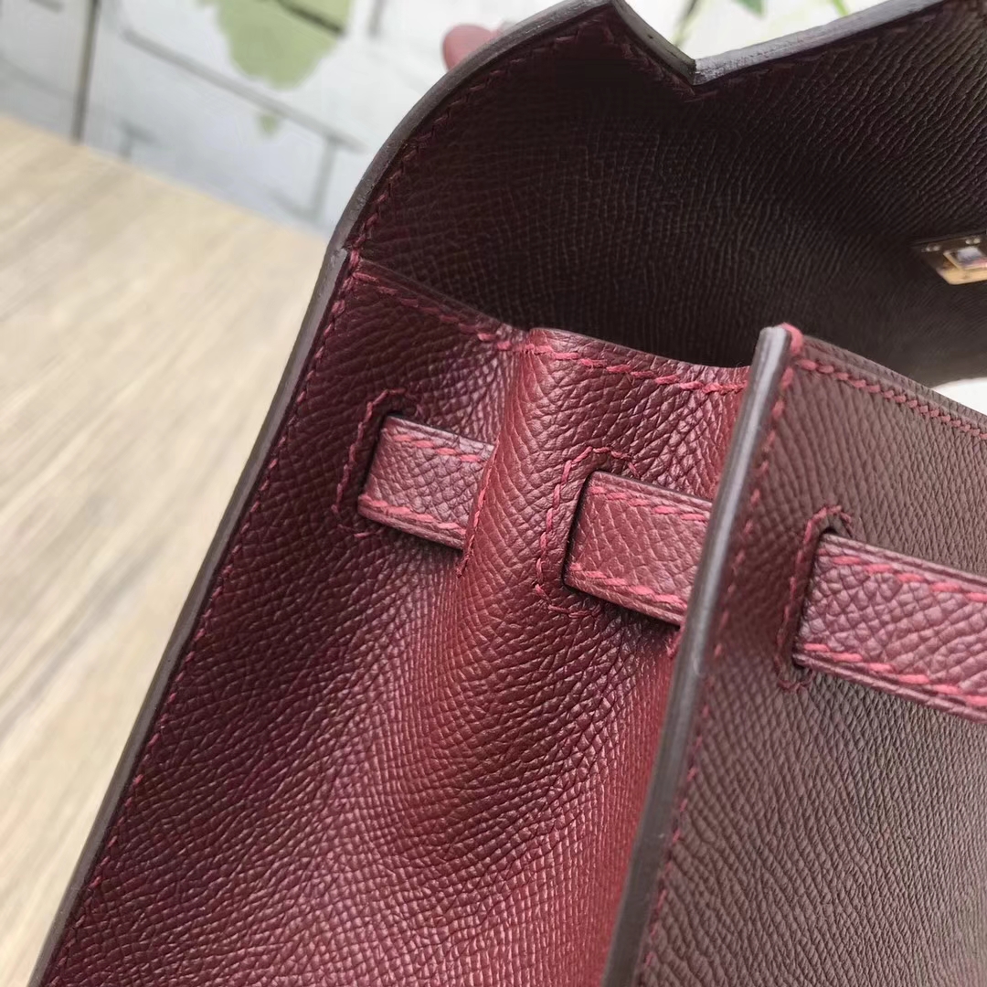 Hermes爱马仕 原厂御用顶级Epsom 皮 Kelly 25 爱马仕红 外缝 金扣 订单出货