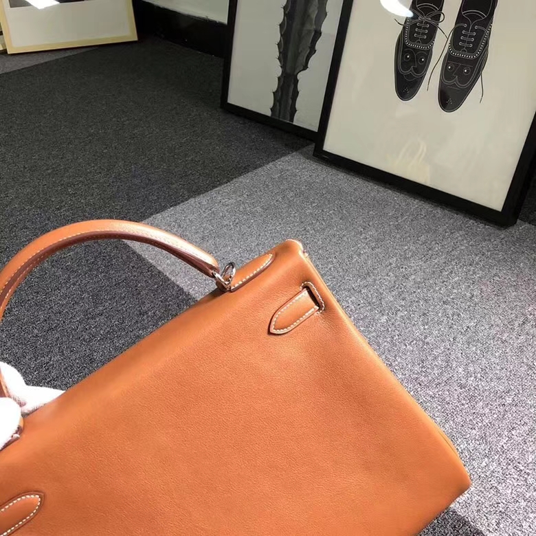 Hermes爱马仕 金棕色 原厂御用顶级Swift 皮 Kelly 32 内缝 银扣