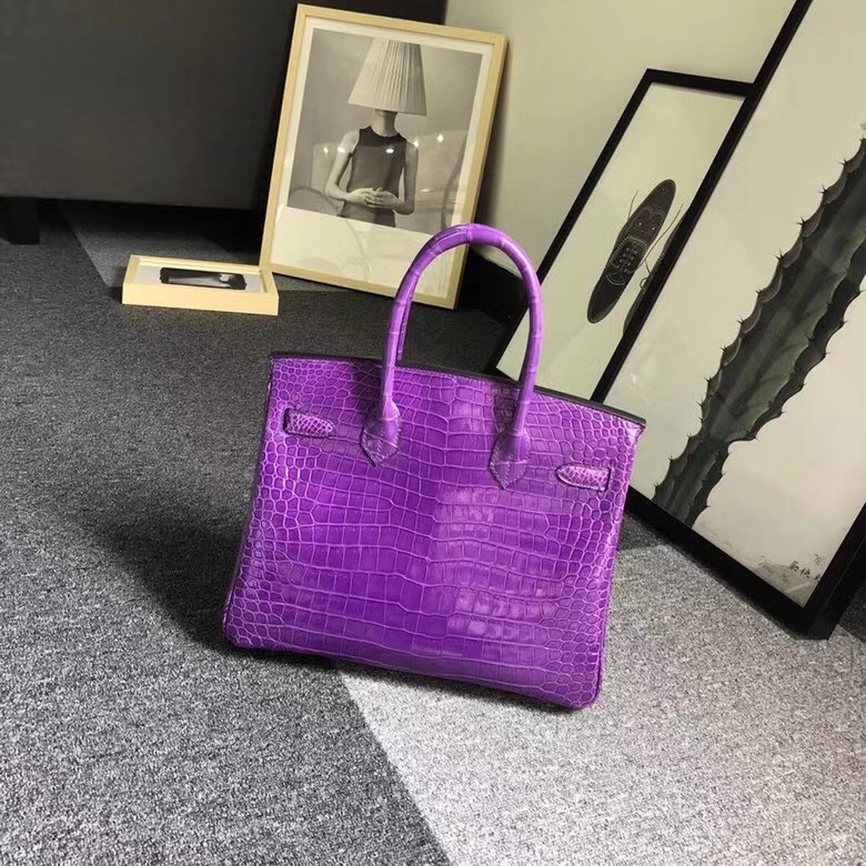 Hermes爱马仕 梦幻紫 亮面湾鳄 Birkin 30 金扣