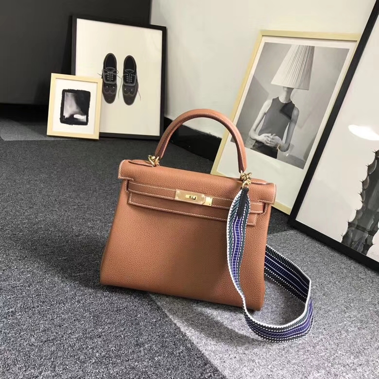Hermes爱马仕 金棕色 浅咖啡 原厂御用顶级小牛皮 Kelly 28 金扣 银扣 现货