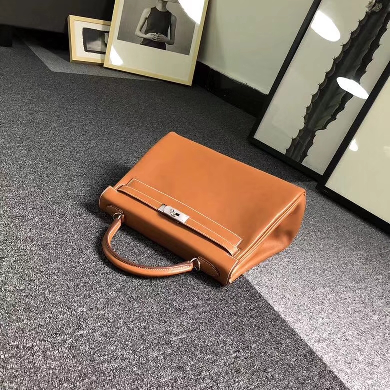 Hermes爱马仕 金棕色 原厂御用顶级Swift 皮 Kelly 32 内缝 银扣