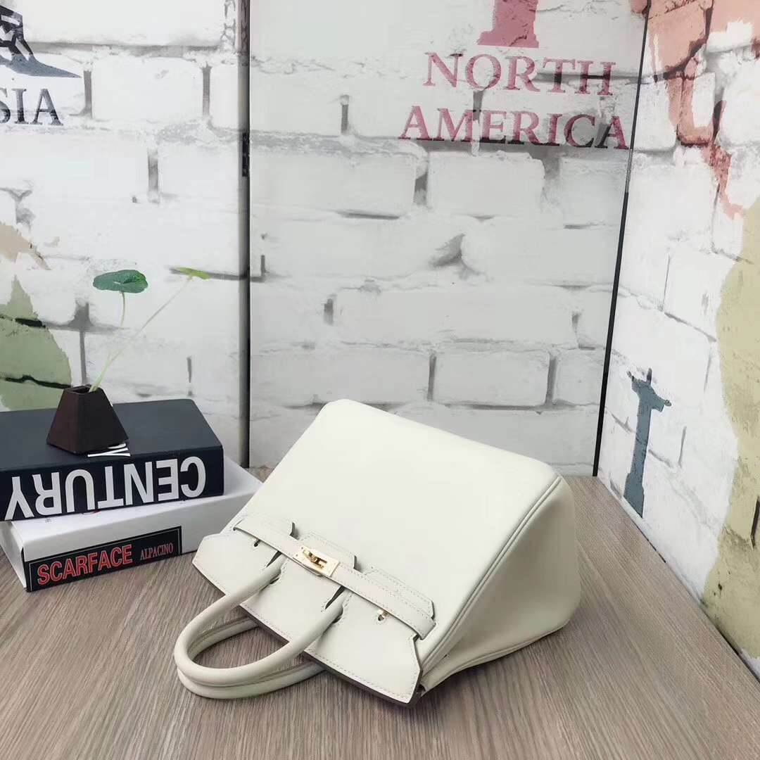 Hermes爱马仕 奶昔白 原厂御用顶级Swift 皮 Birkin 25 金扣