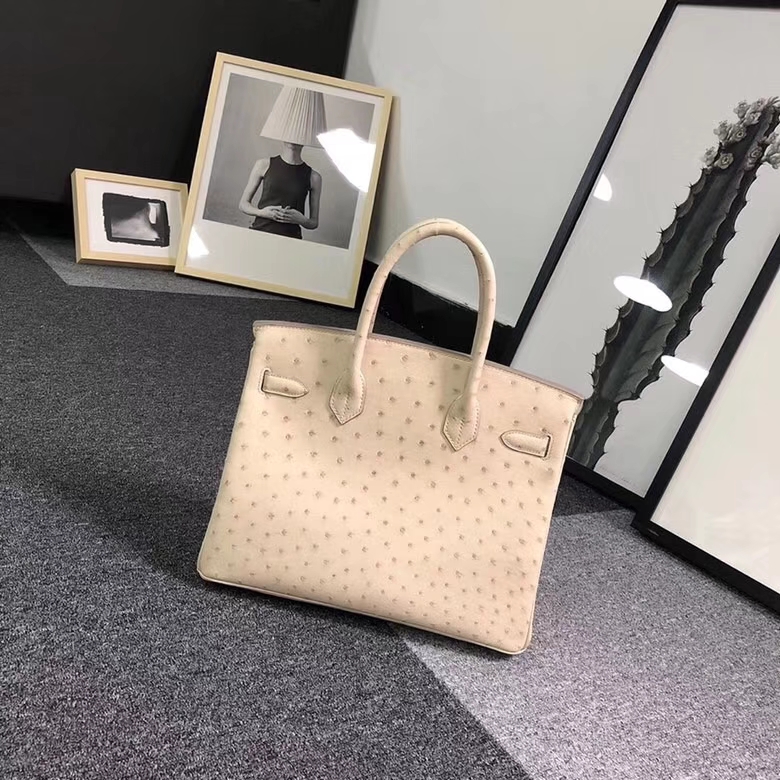 Hermes爱马仕 羊毛白 原厂御用顶级KK鸵鸟皮 Birkin 30 银扣