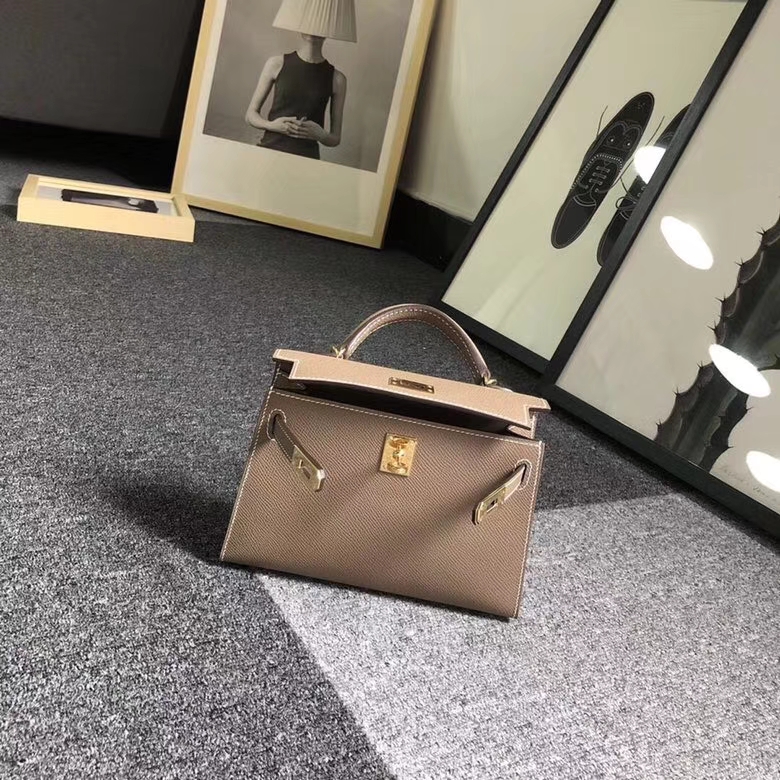 Hermes爱马仕 CK18 大象灰 原厂御用顶级Epsom 皮 Mini Kelly 二代 大象灰 金扣 现货