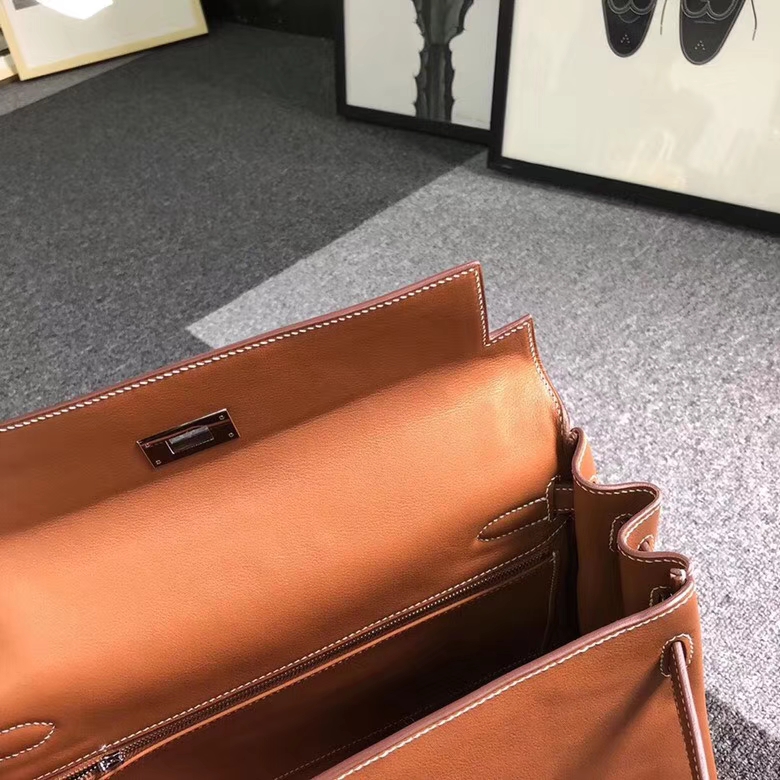 Hermes爱马仕 金棕色 原厂御用顶级Swift 皮 Kelly 32 内缝 银扣