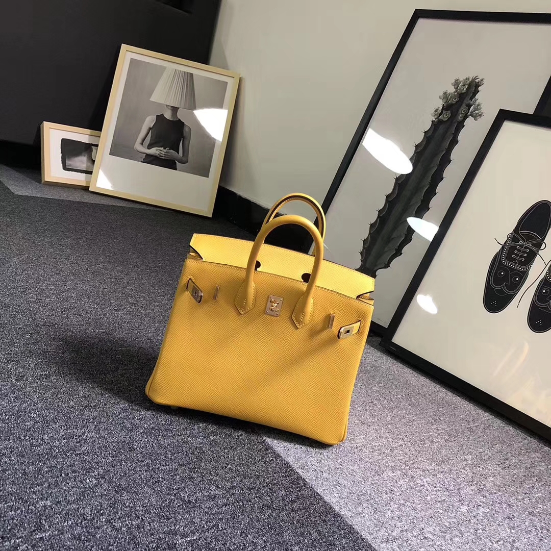 Hermes爱马仕 新色 9D琥珀黄 原厂御用顶级Epsom 皮 Birkin 25 金扣
