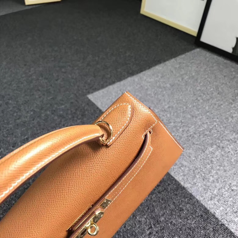 Hermes爱马仕 金棕色 浅咖啡 原厂御用顶级Epsom 皮 Kelly 28 外缝 金扣 现货