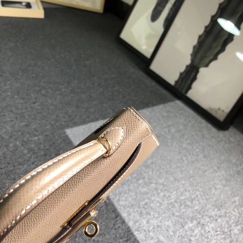 Hermes爱马仕 CK18 大象灰 原厂御用顶级Epsom 皮 Mini Kelly 二代 大象灰 金扣 现货