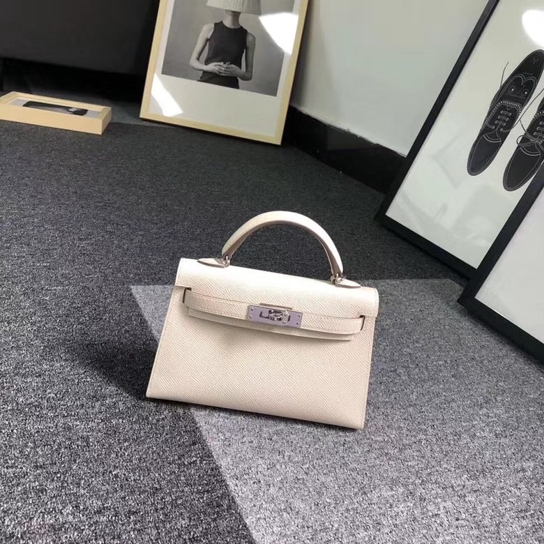 Hermes爱马仕 奶昔白 Mini Kelly 二代 银扣 现货