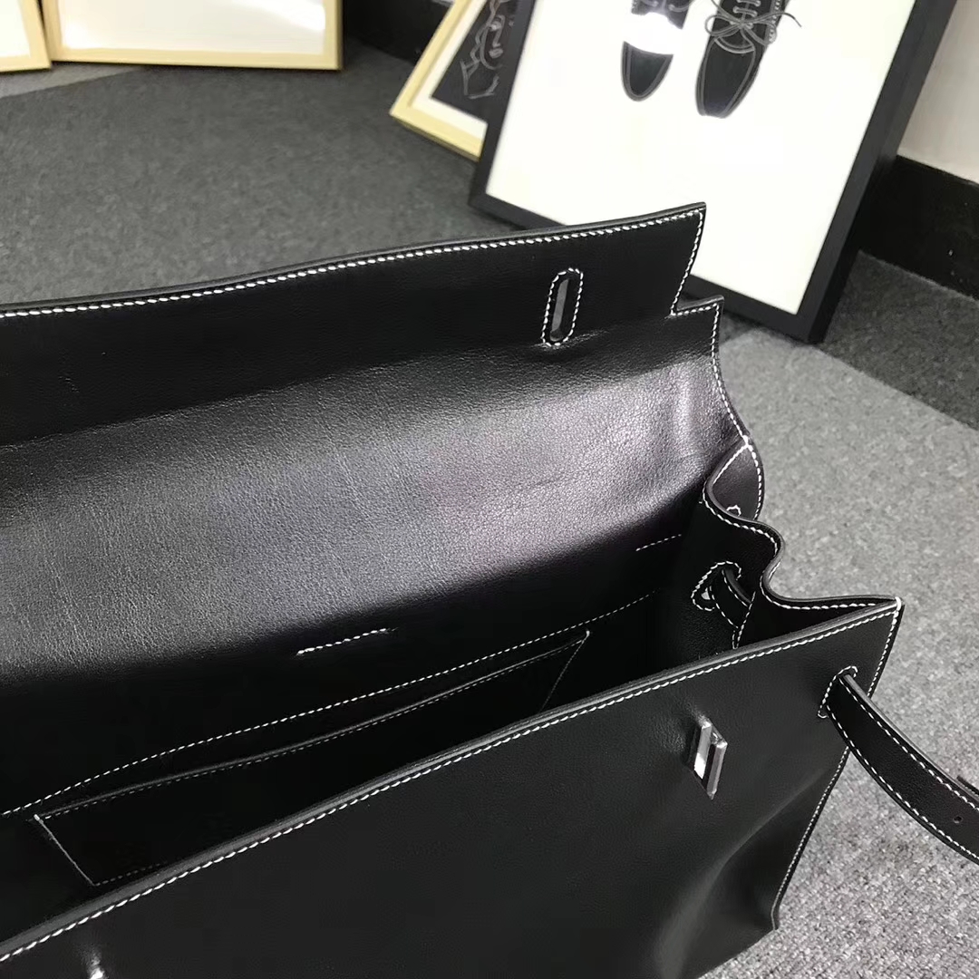 Hermes爱马仕 黑色 原厂御用顶级Swift 皮 Kelly Flat