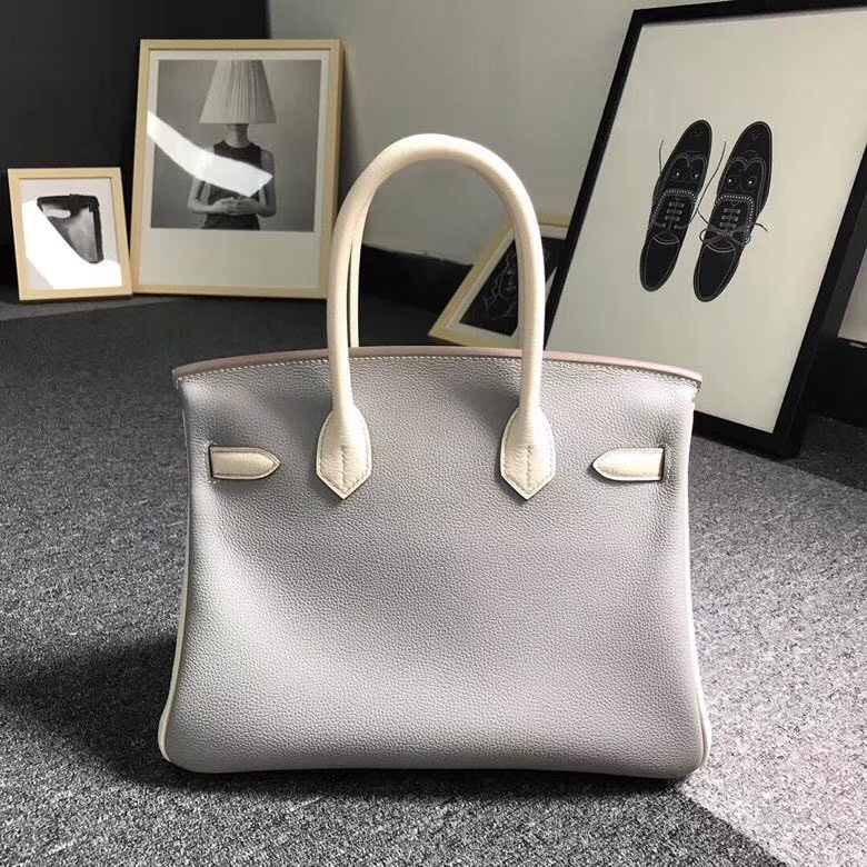 Hermès（爱马仕）4Z海鸥灰拼奶昔白 原厂御用顶级小牛皮 Birkin 30 金扣 现货