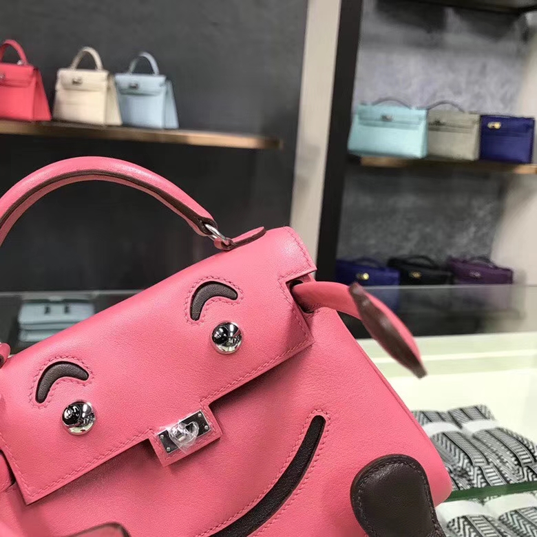 Hermes爱马仕 8W新唇膏粉拼咖啡色 Swift 皮 Kelly doll 银扣