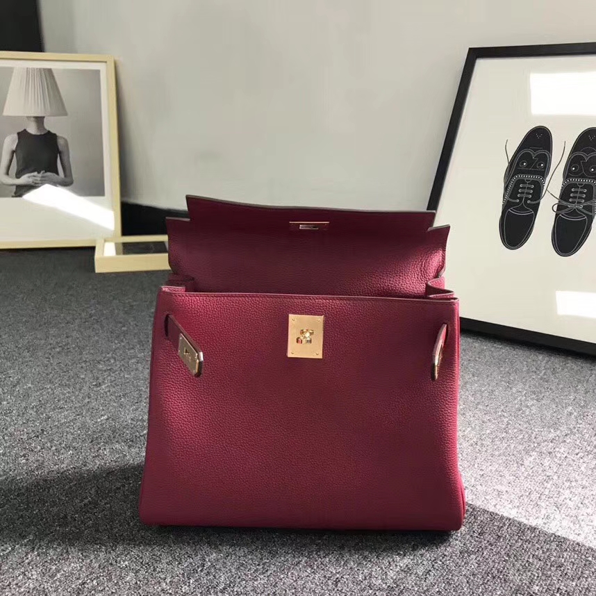 Hermes爱马仕 K1 石榴红 原厂御用顶级小牛皮 Kelly 28 金扣 现货