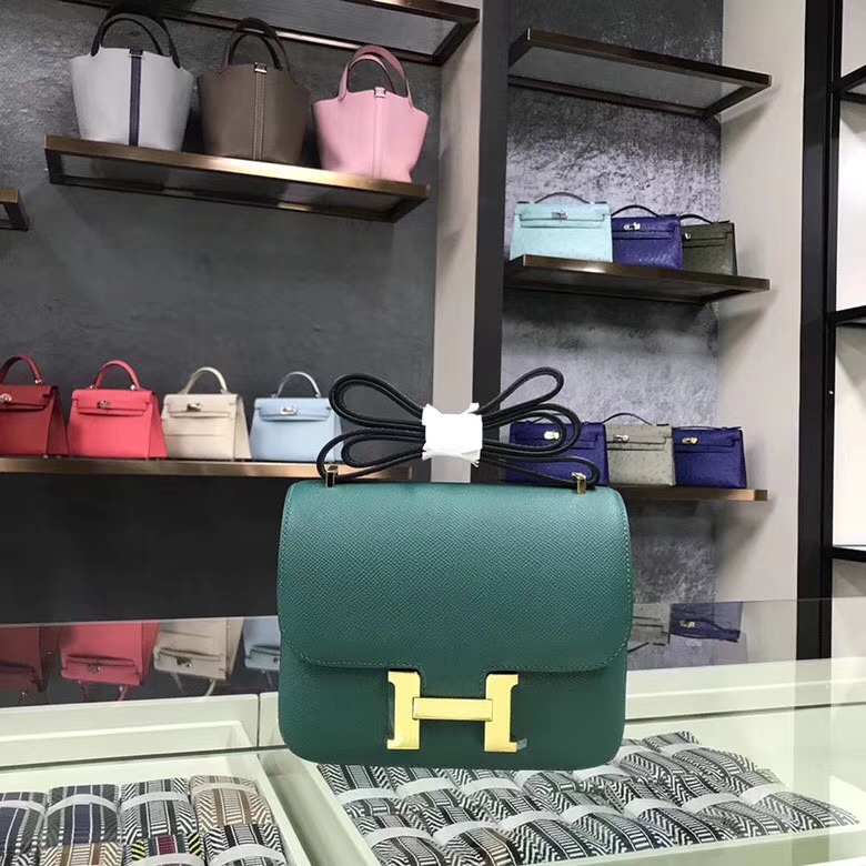 Hermes爱马仕 Z6孔雀绿 原厂御用顶级Epsom 皮 Constance 19 金扣 银扣 现货