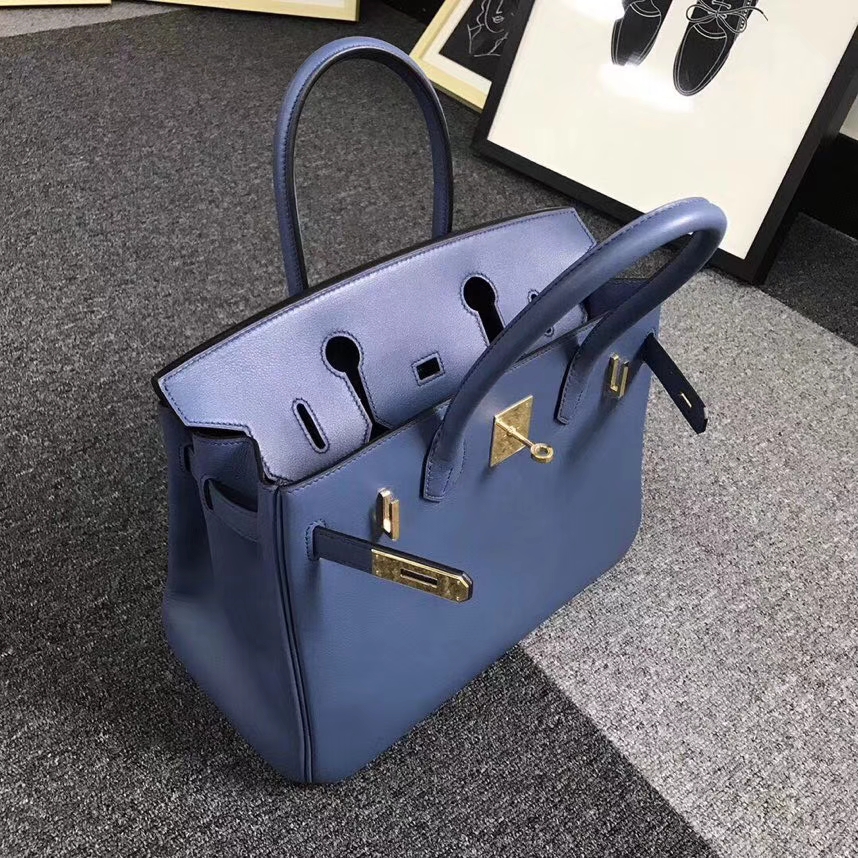 Hermes爱马仕 R2 玛瑙蓝 原厂御用顶级Swift 皮 Birkin 30 金扣
