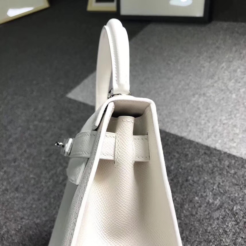 Hermès（爱马仕）纯白色 原厂御用顶级Epsom 皮Kelly 28 外缝 银扣