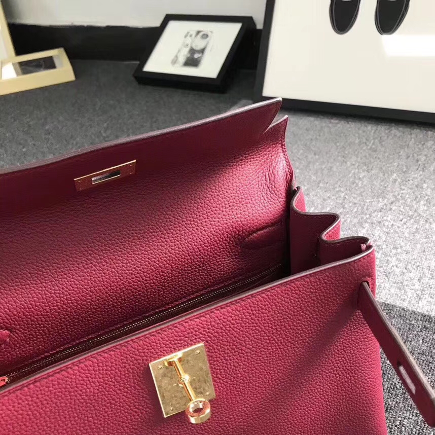 Hermes爱马仕 K1 石榴红 原厂御用顶级小牛皮 Kelly 28 金扣 现货