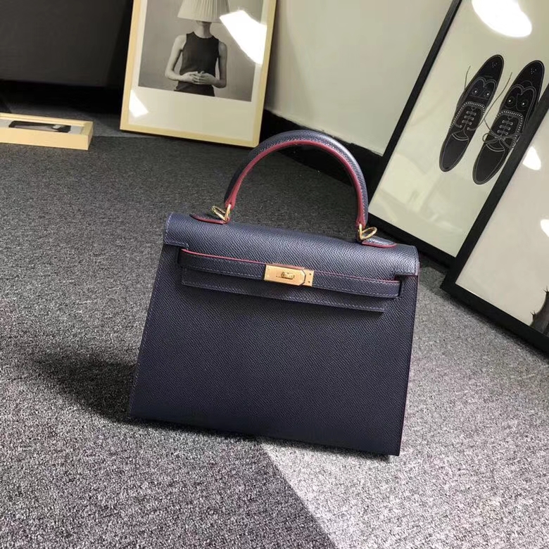 Hermes爱马仕 CJ76 靛蓝色 原厂御用顶级Epsom 皮 Kelly 25 外缝 金扣