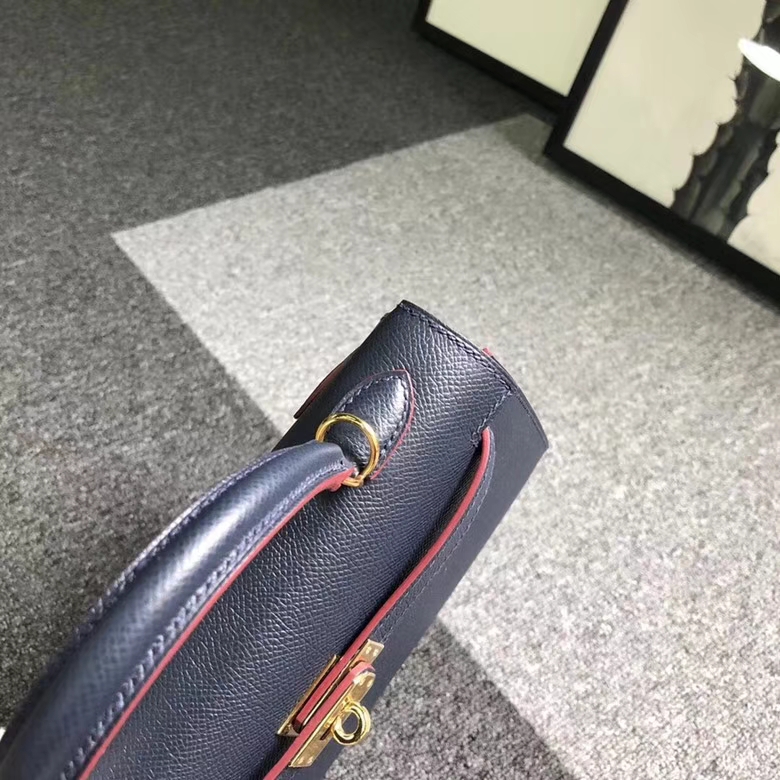 Hermes爱马仕 CJ76 靛蓝色 原厂御用顶级Epsom 皮 Kelly 25 外缝 金扣