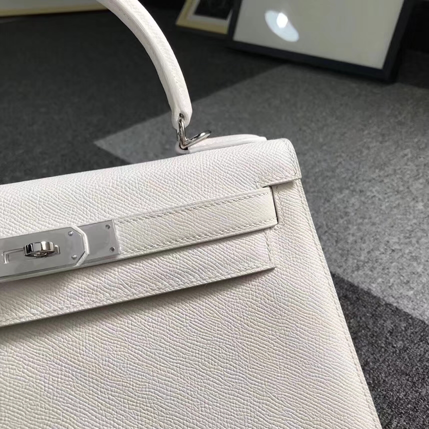 Hermès（爱马仕）纯白色 原厂御用顶级Epsom 皮Kelly 28 外缝 银扣