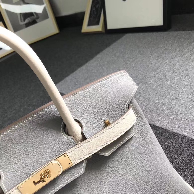 Hermès（爱马仕）4Z海鸥灰拼奶昔白 原厂御用顶级小牛皮 Birkin 30 金扣 现货