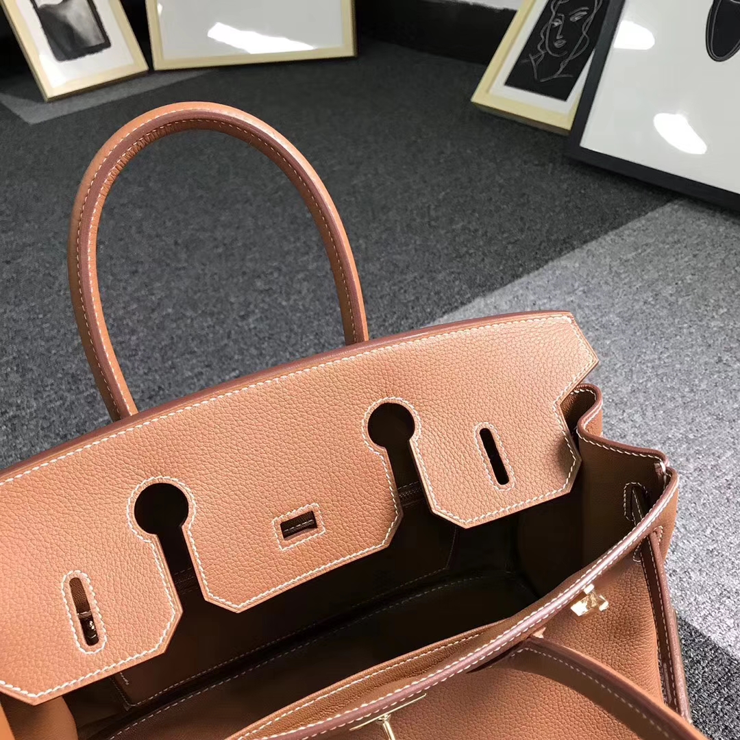 Hermès（爱马仕）金棕色 原厂御用顶级小牛皮 Birkin 30 金扣  现货