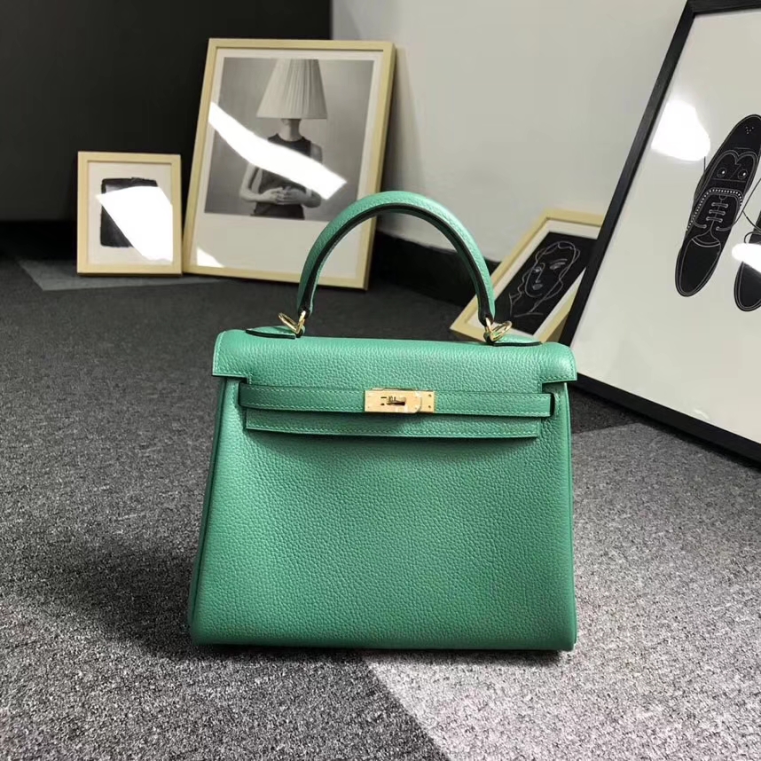 Hermès（爱马仕）U4 丝绒绿 原厂御用顶级小牛皮 Kelly 25 金扣 现货