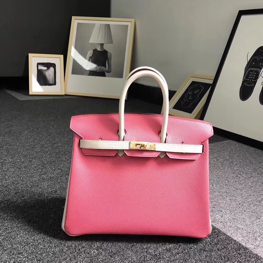 Hermès（爱马仕）8W新唇膏粉拼奶昔白 原厂御用顶级Epsom 皮 Birkin 25 金扣 现货