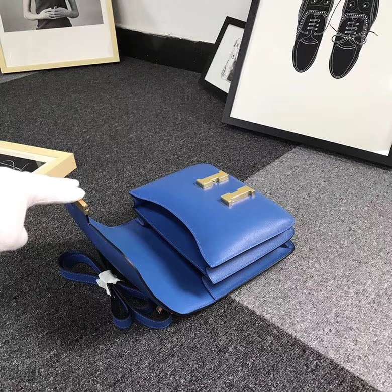 Hermes爱马仕 水妖蓝 原厂御用顶级Swift 皮 Constance 24 金扣