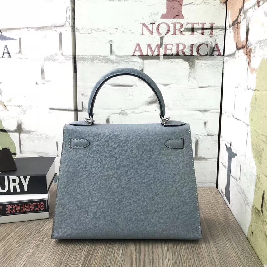 Hermès（爱马仕）J7 亚麻蓝 原厂御用顶级Epsom 皮 Kelly 28 外缝 银扣