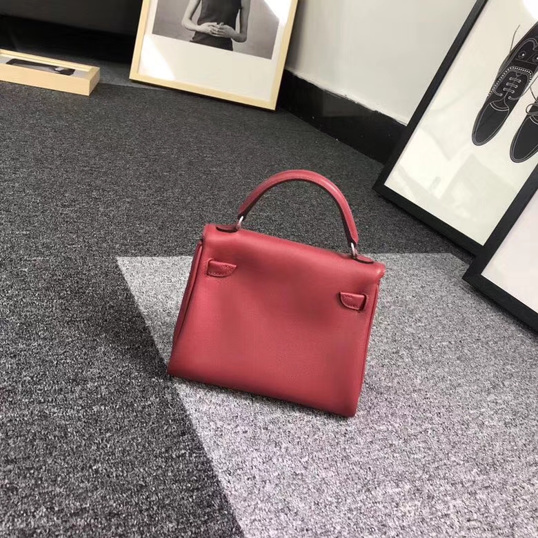 Hermes爱马仕 K1 石榴红 拼深咖啡 Kelly doll  银扣