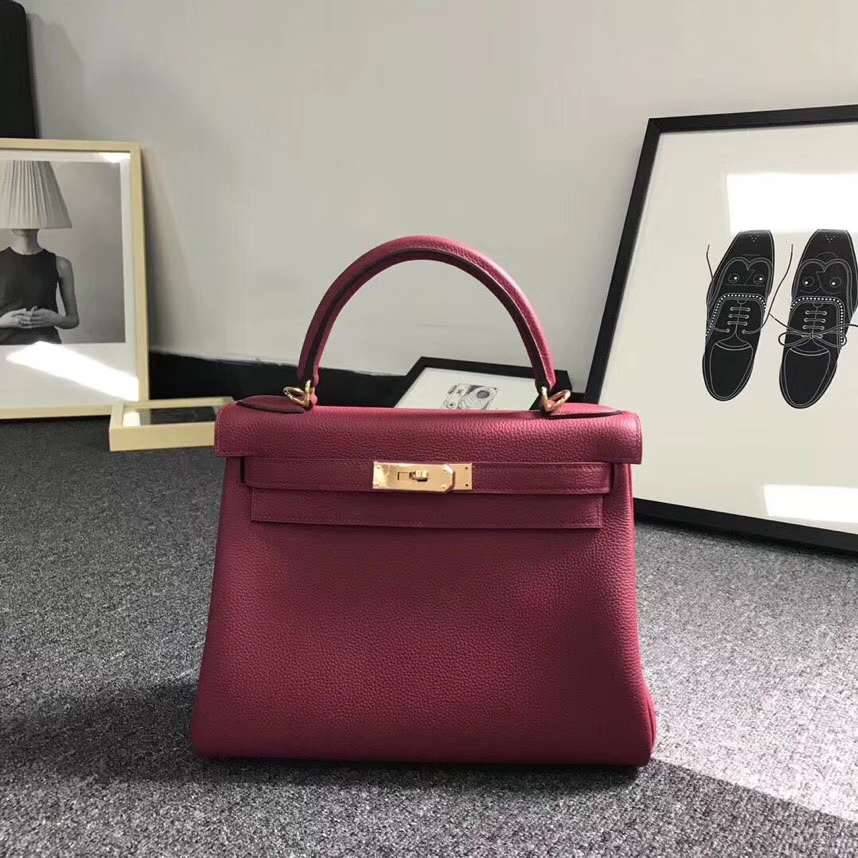 Hermes爱马仕 K1 石榴红 原厂御用顶级小牛皮 Kelly 28 金扣 现货