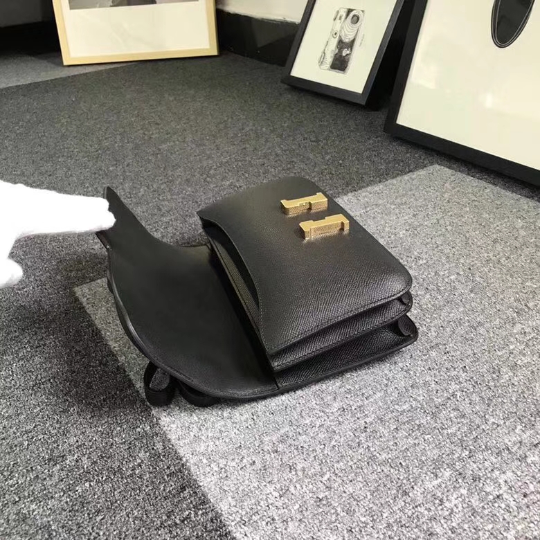 Hermes爱马仕 黑色 原厂御用顶级Epsom 皮 Constance 26 金扣