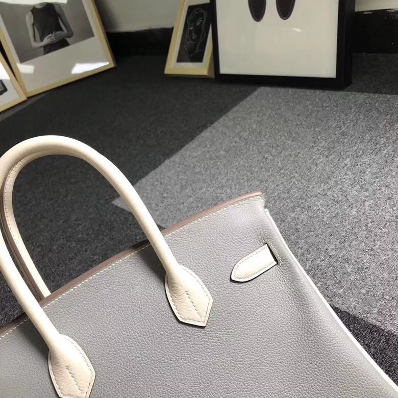 Hermès（爱马仕）4Z海鸥灰拼奶昔白 原厂御用顶级小牛皮 Birkin 30 金扣 现货